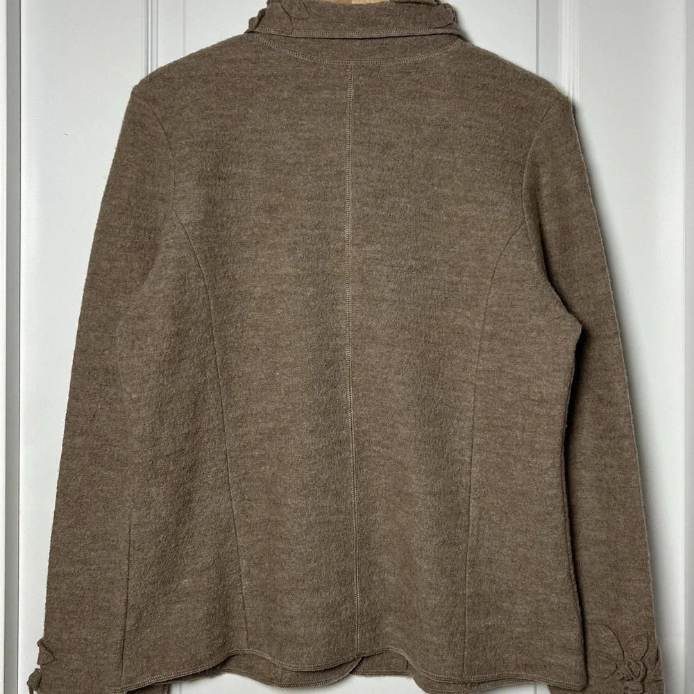 Susan Bristol Vintage 100% Wool Taupe Floral Appliqué Collar‎ Faux Pocket Jacket